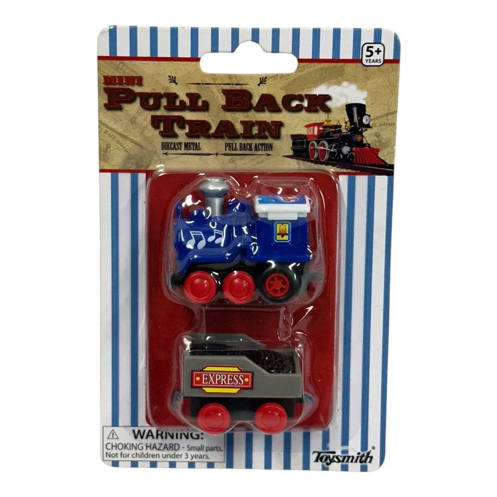 Toysmith Mini Pull Back Train Set #7859 Diecast Blue Engine Express Car Sealed